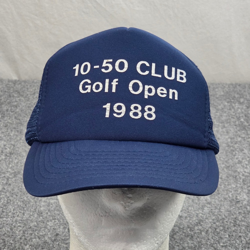 Vintage 1988 Golf Open Trucker Hat Blue Mesh Retro Sports 10-50 Club 80s 90s